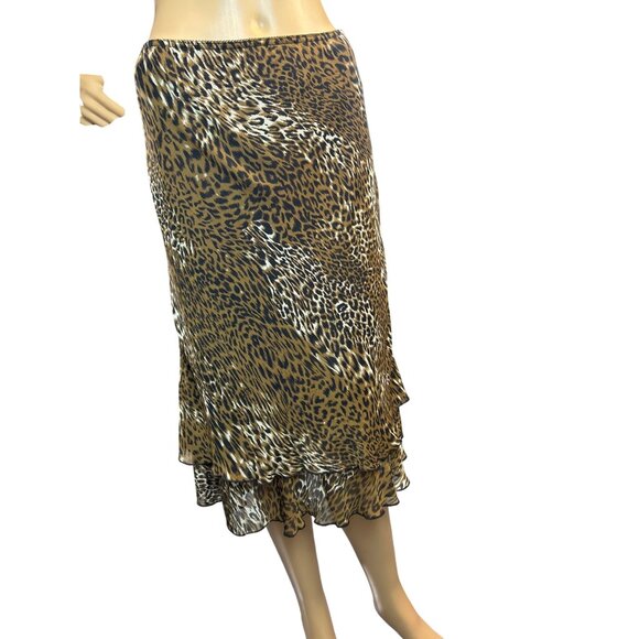 (5 for $25) Briggs New York Leopard Print Midi Skirt Size Petite Small - Picture 1 of 4